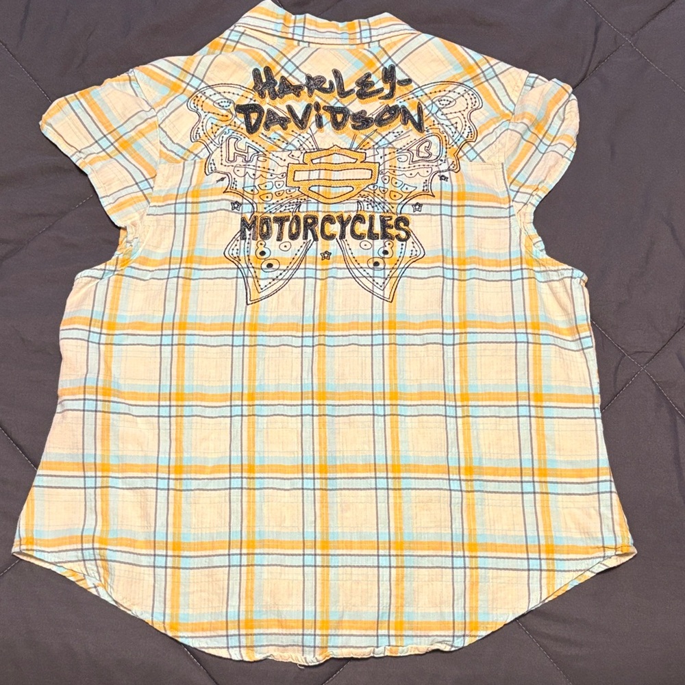 Harley-Davidson Yellow and Blue Plaid Shirt